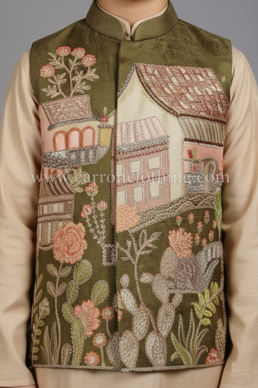 Fawn Colour Jacket Kurta Set(BE-BBUS_1321)