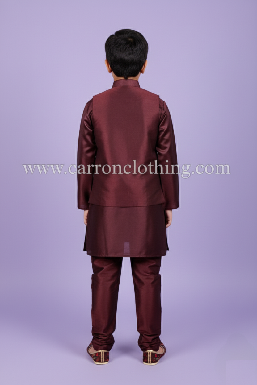 Wine Colour Jacket Kurta Set(BE-BBUS_6908)