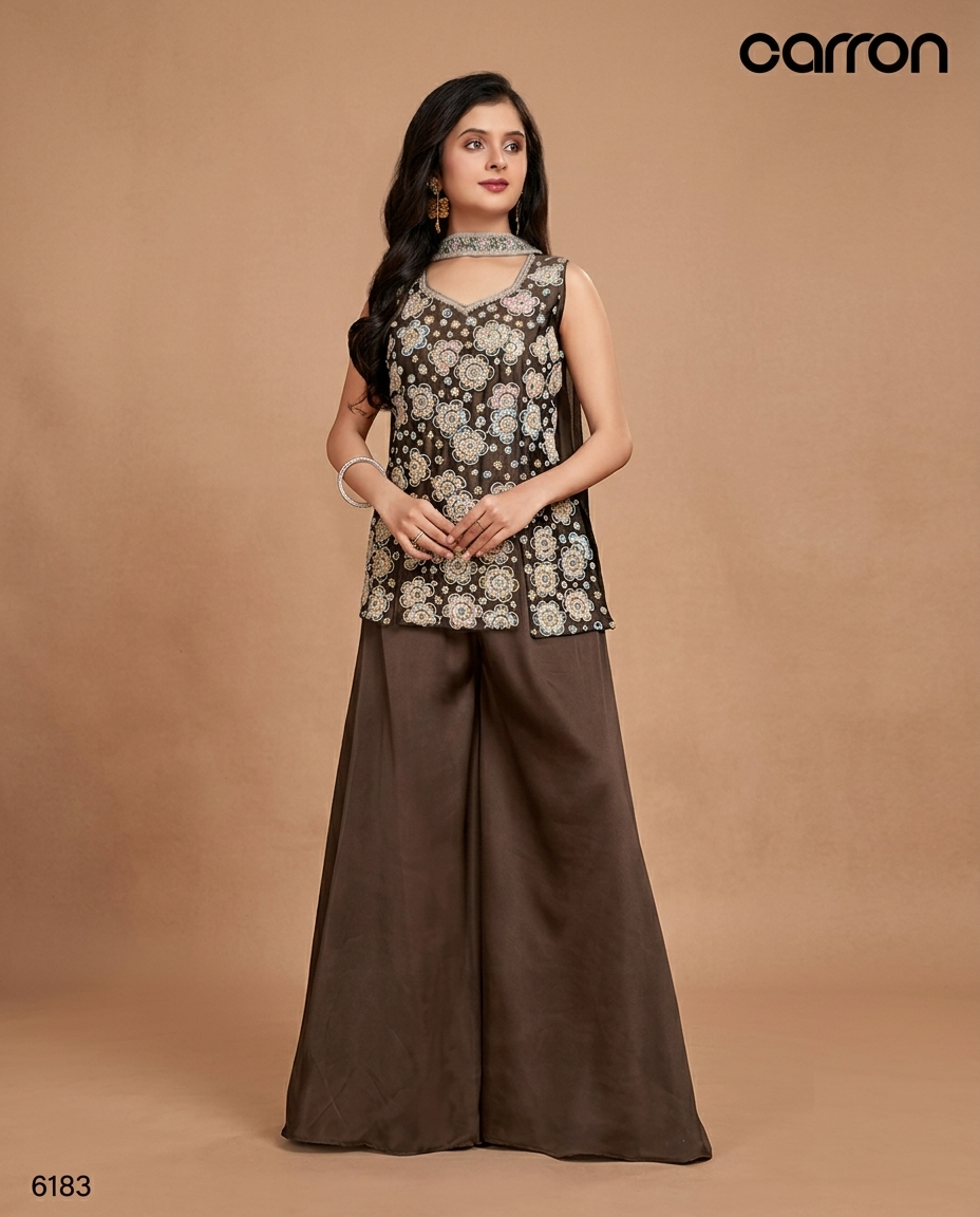 Brown Colour Plazo Set(GE-GPZS_6183)