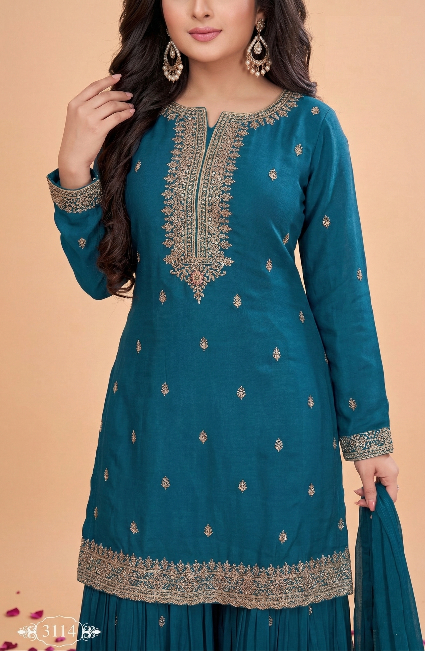 Teal Blue Colour Gharara Set(GE-GGHS_3114)