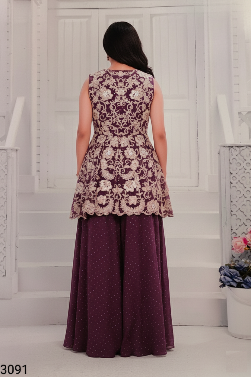 Purple Colour Plazo Set(GE-GPZS_3091)