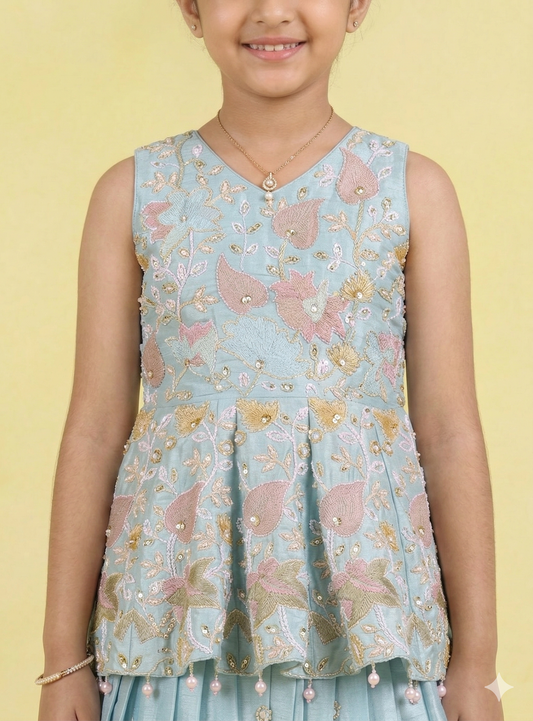 Light Grey & Blue Colour Ghaghra Choli(GE-GGHC_654)