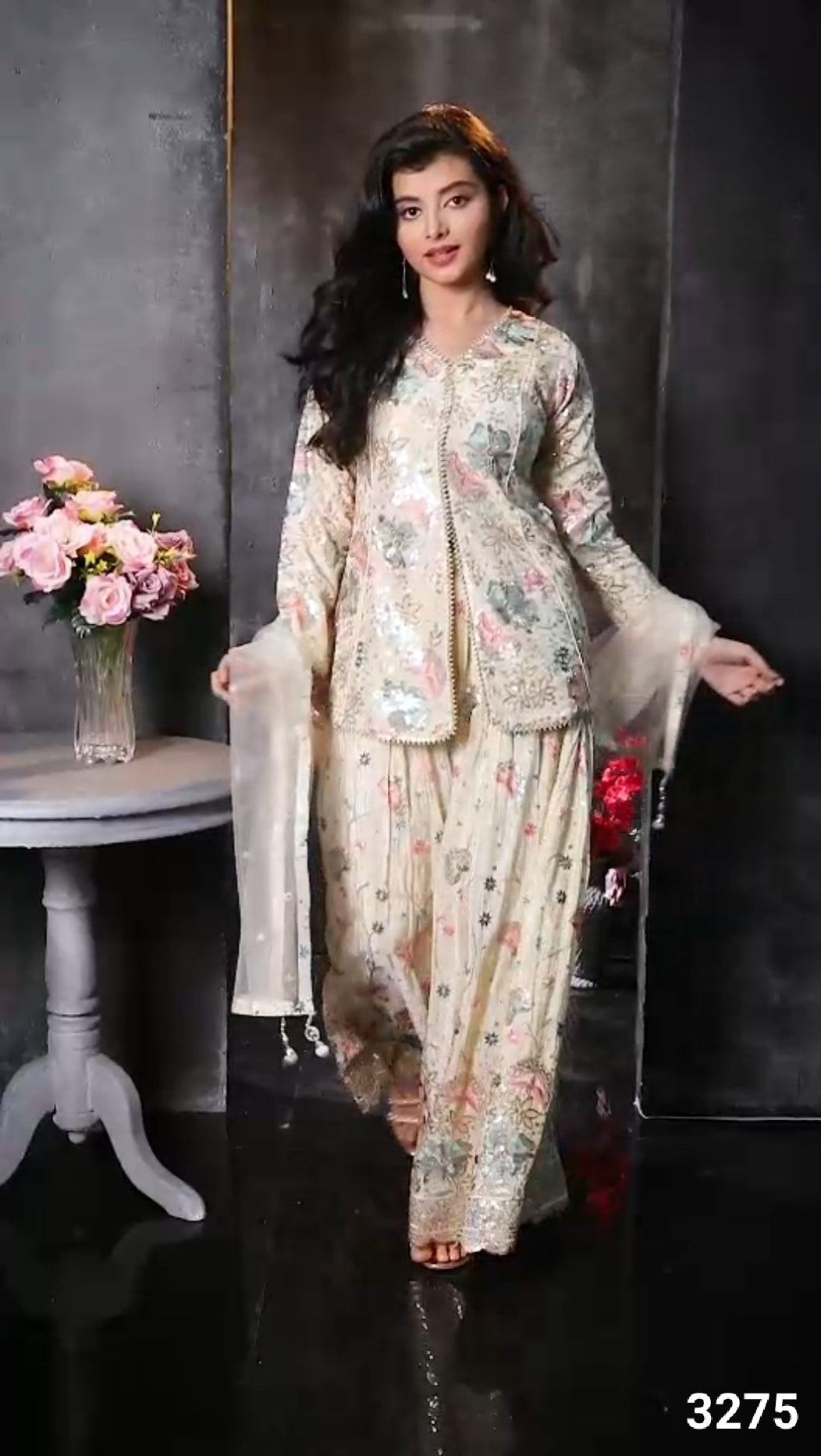 Fawn Colour Plazo Set(GE-GPZS_3275)