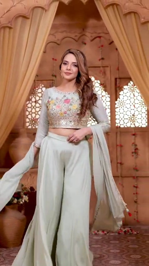 Green Colour Plazo Set(LE-WPZS_827)