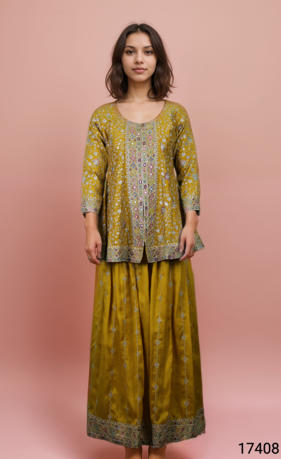 Gold Colour Plazo Set With Dupatta(LE-WPZS_17408)