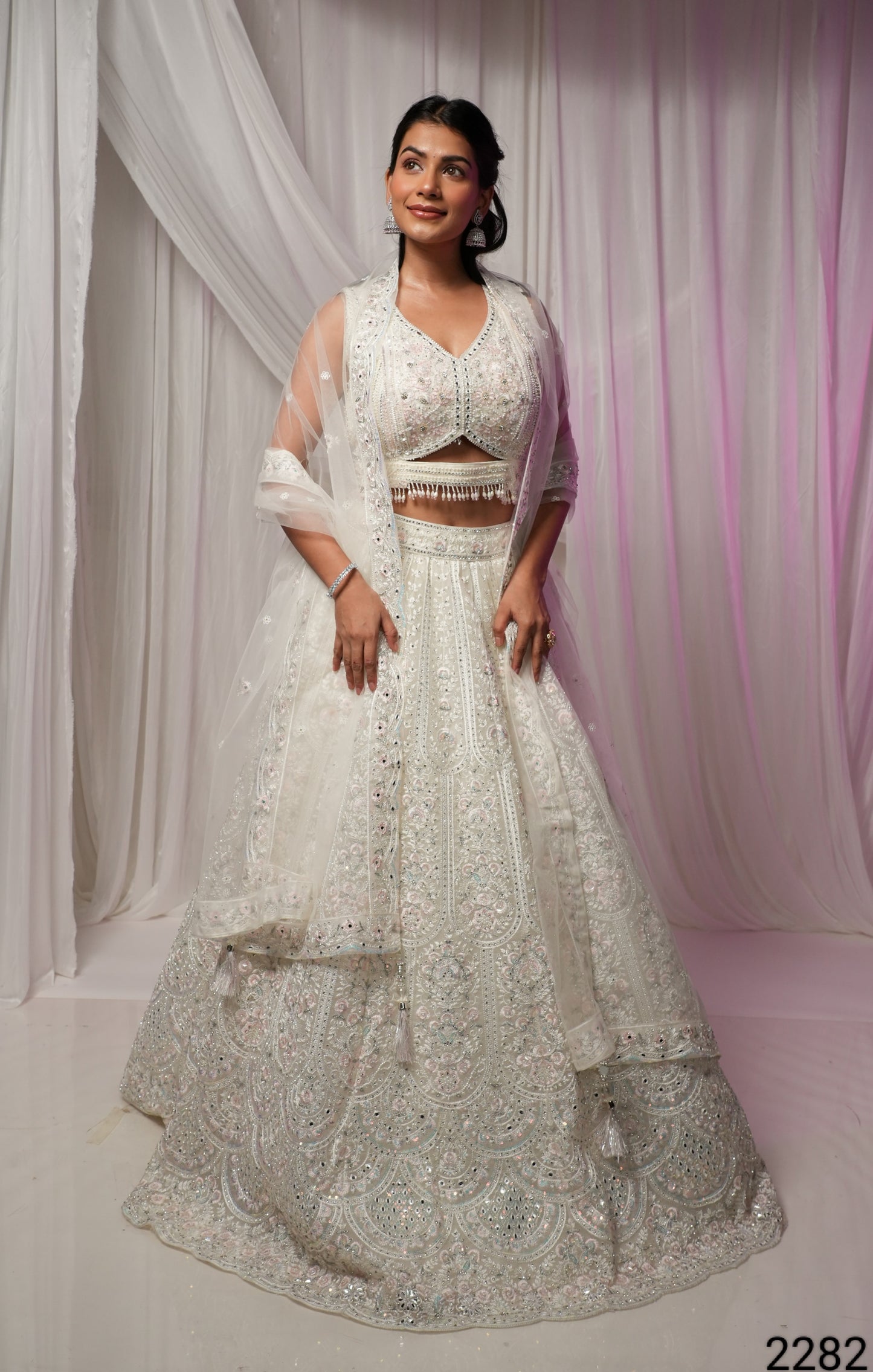 White Colour Ghaghra Choli(LE-WGHC_2282)
