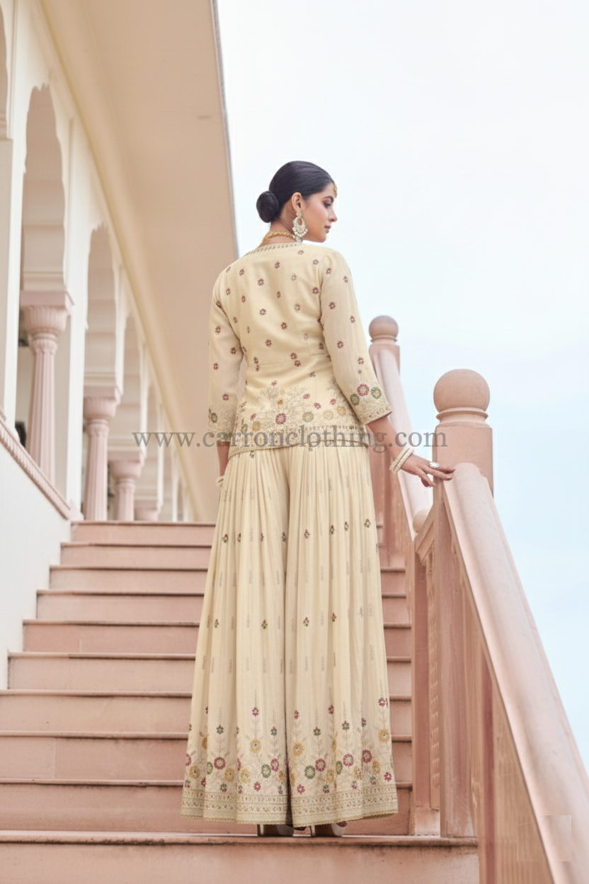 Cream Colour Plazo Set(LE-WPZS_3446)