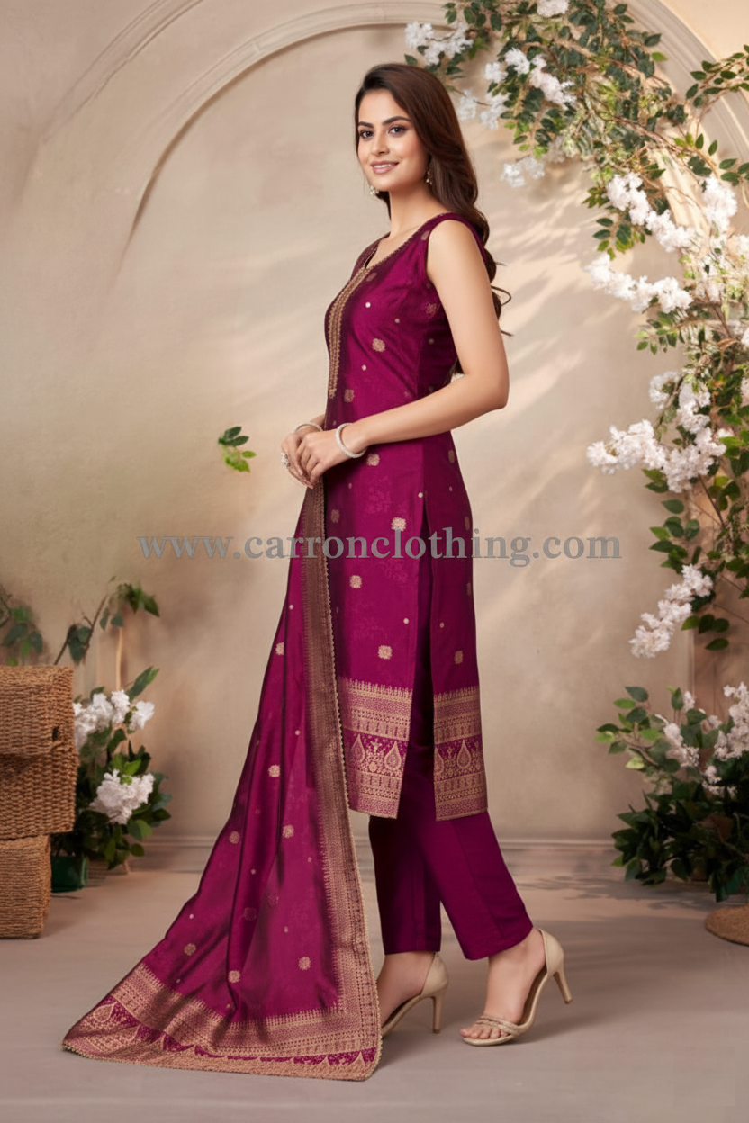 Mangenta Colour Pant Set(WE-WPZS_3485)