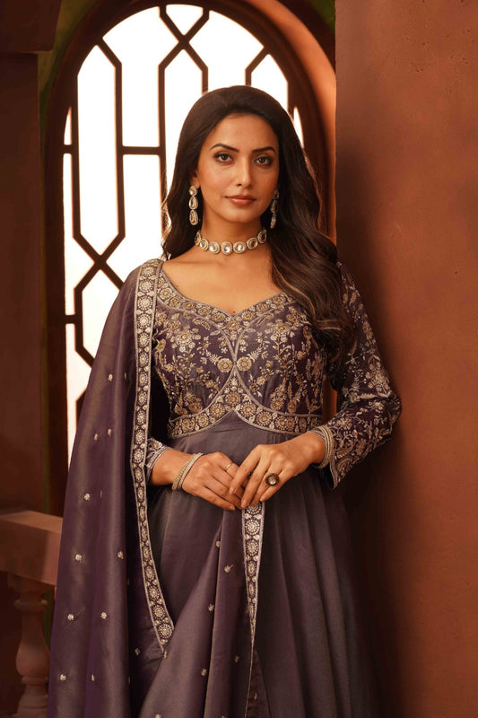 Wine Colour Anarkali(LE-WANK_3193)