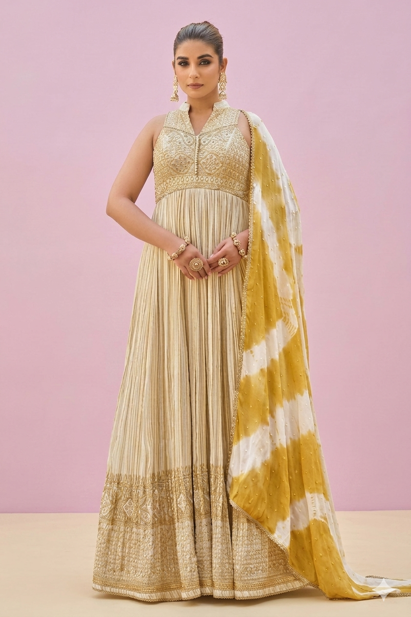 Cream Colour Anarkali(LE-WANK_3451)