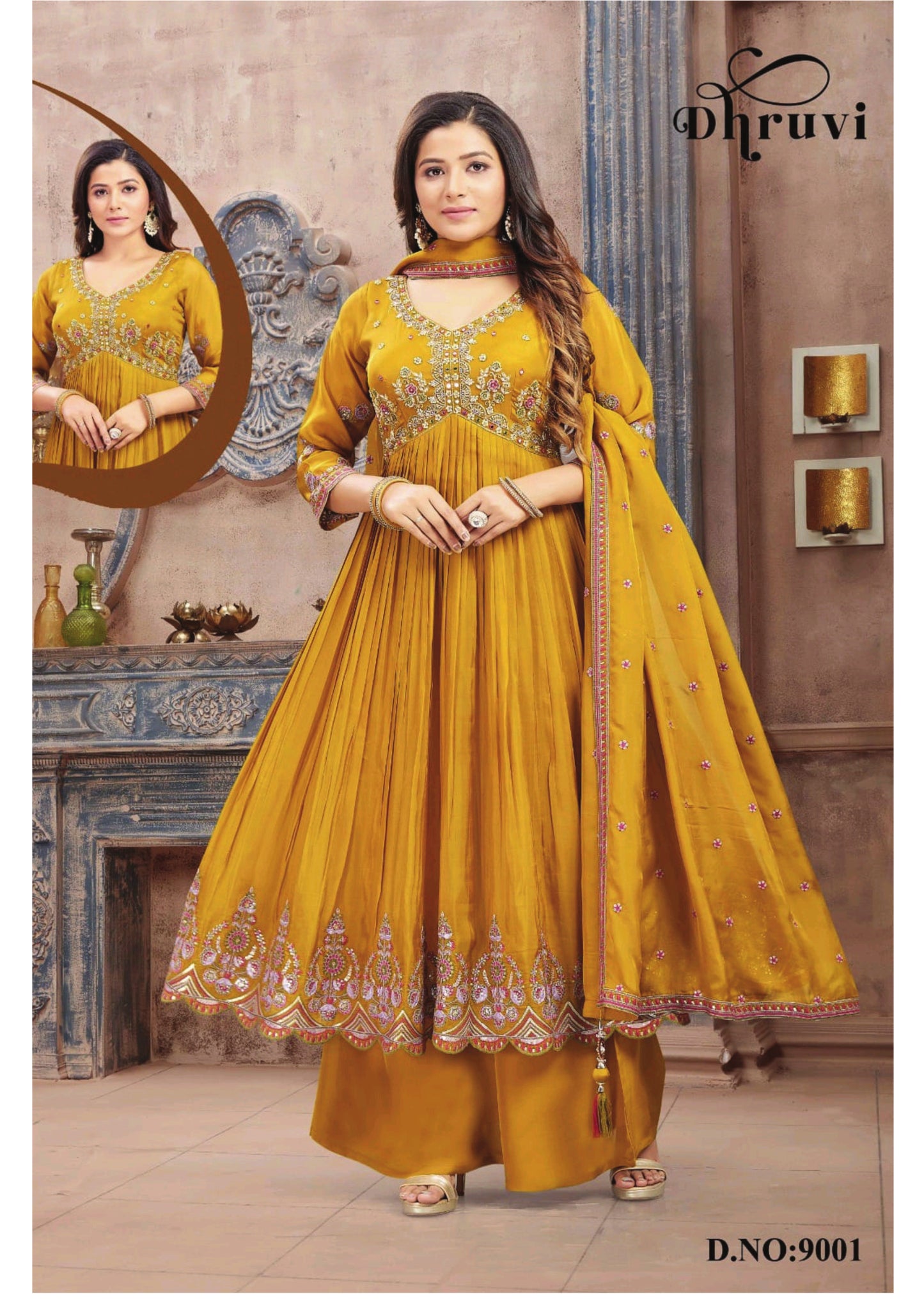 Mustard Gold colour Anarkali with Plazo (LE-WANK_9001)