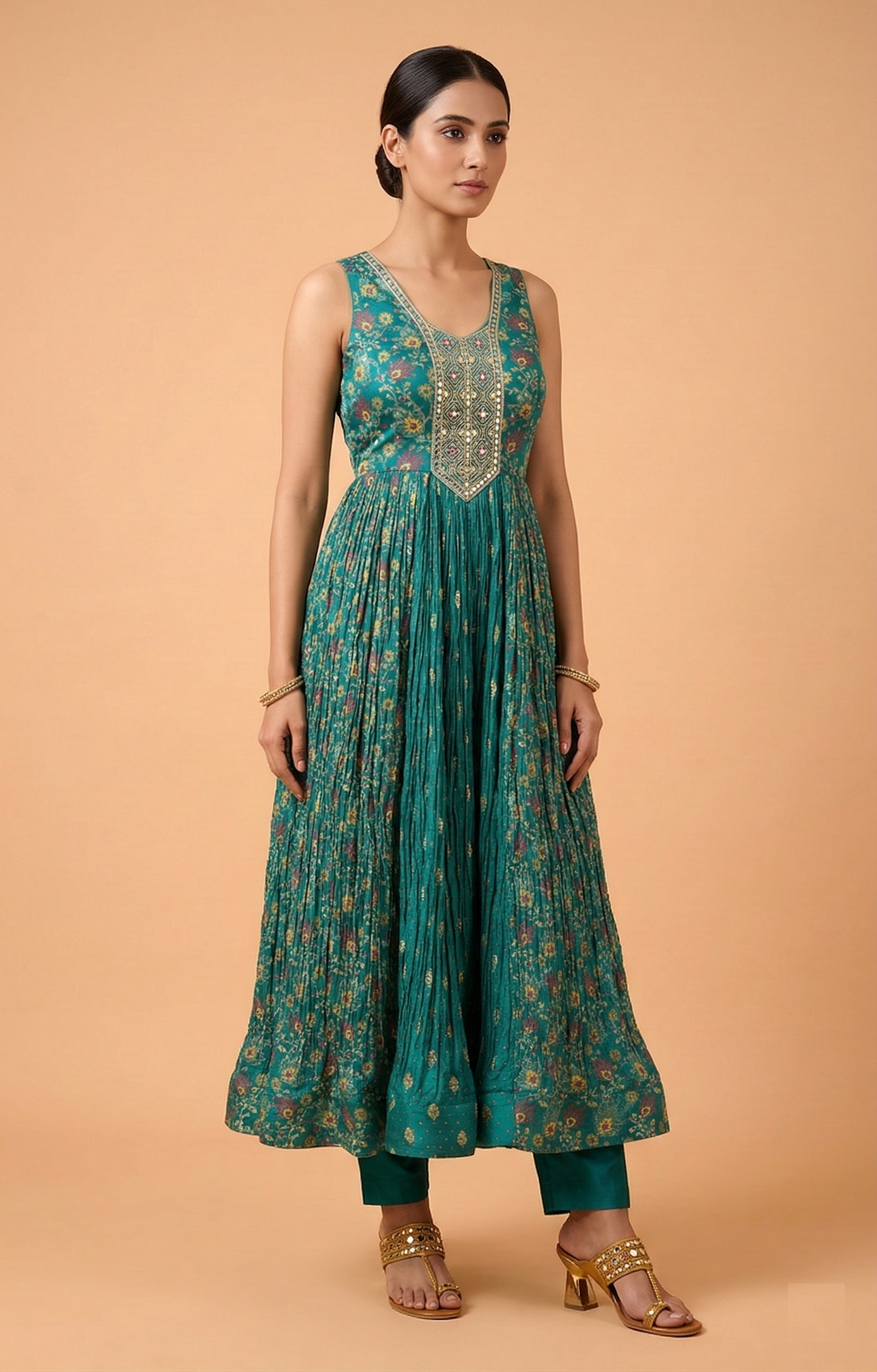 Teal Blue Colour Gown(LE-WGWN_3873)