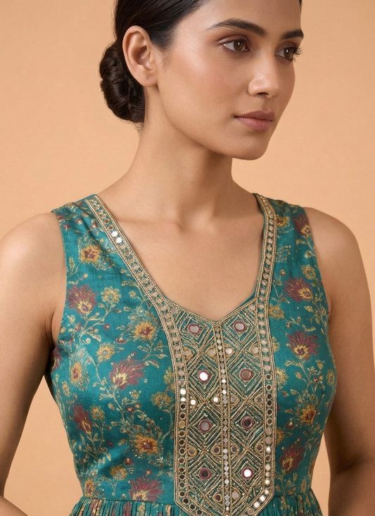 Teal Blue Colour Gown(LE-WGWN_3873)