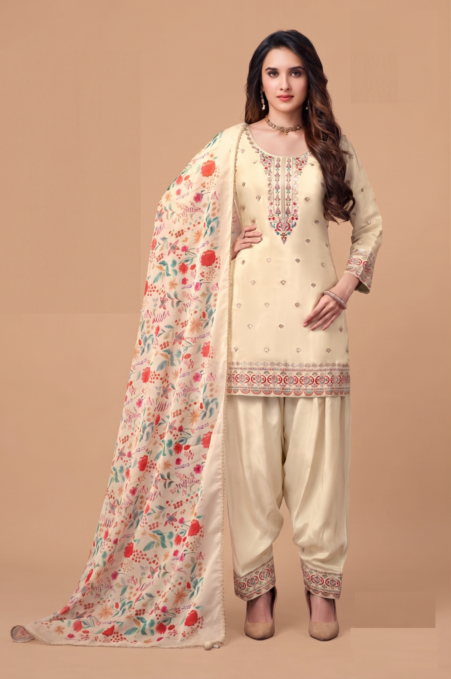 Cream Colour Pant Set(LE-WPNS_3534)