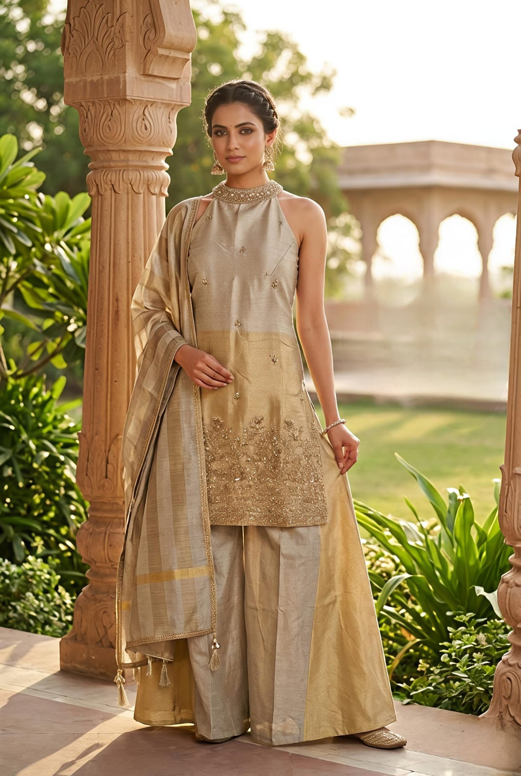 Cream Colour Plazo Set(LE-WPZS_2204)