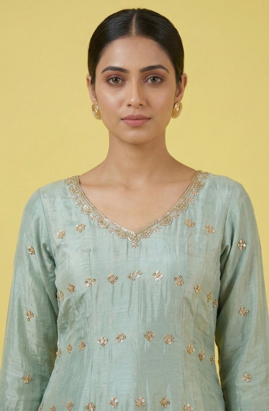 Green Colour Plazo Set(LE-WPZS_2862)