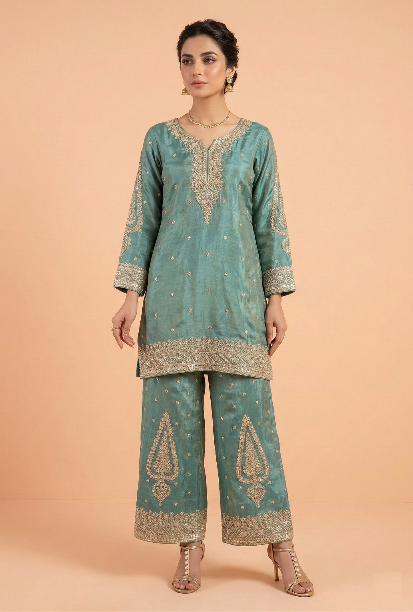 Seafoam Green Colour Plazo Set(LE-WPZS_37053)