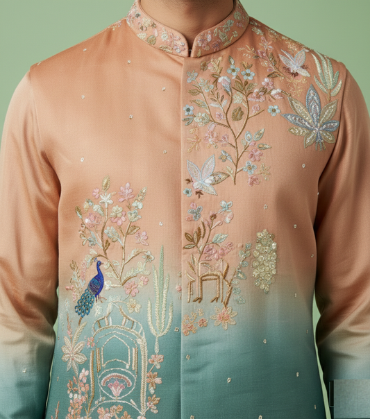 Peach & Sea Green Colour Bundi Set(ME-MBUS_BS 762)