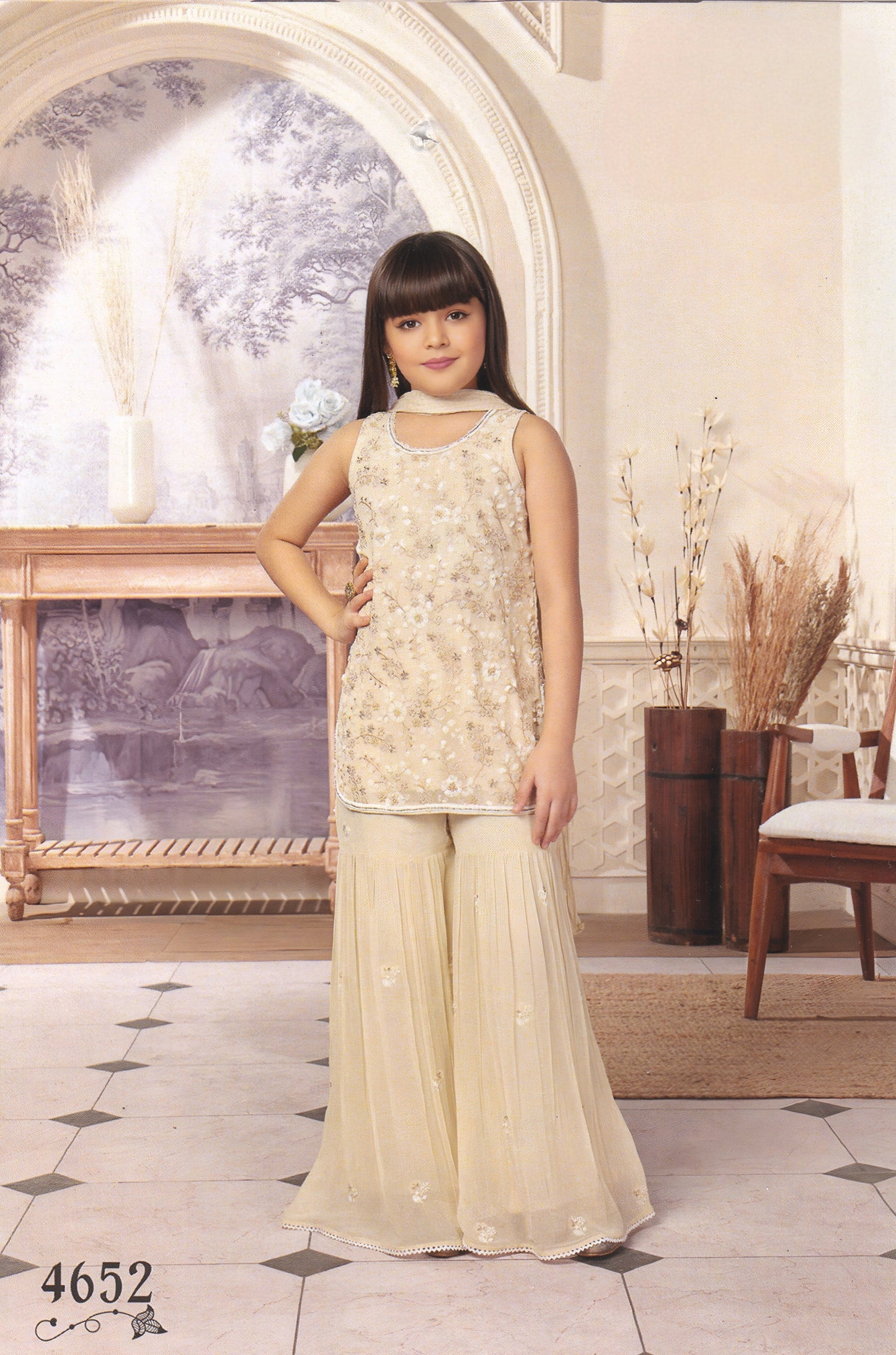 Cream Colour Gharara Set(GE-GGHS_4652)