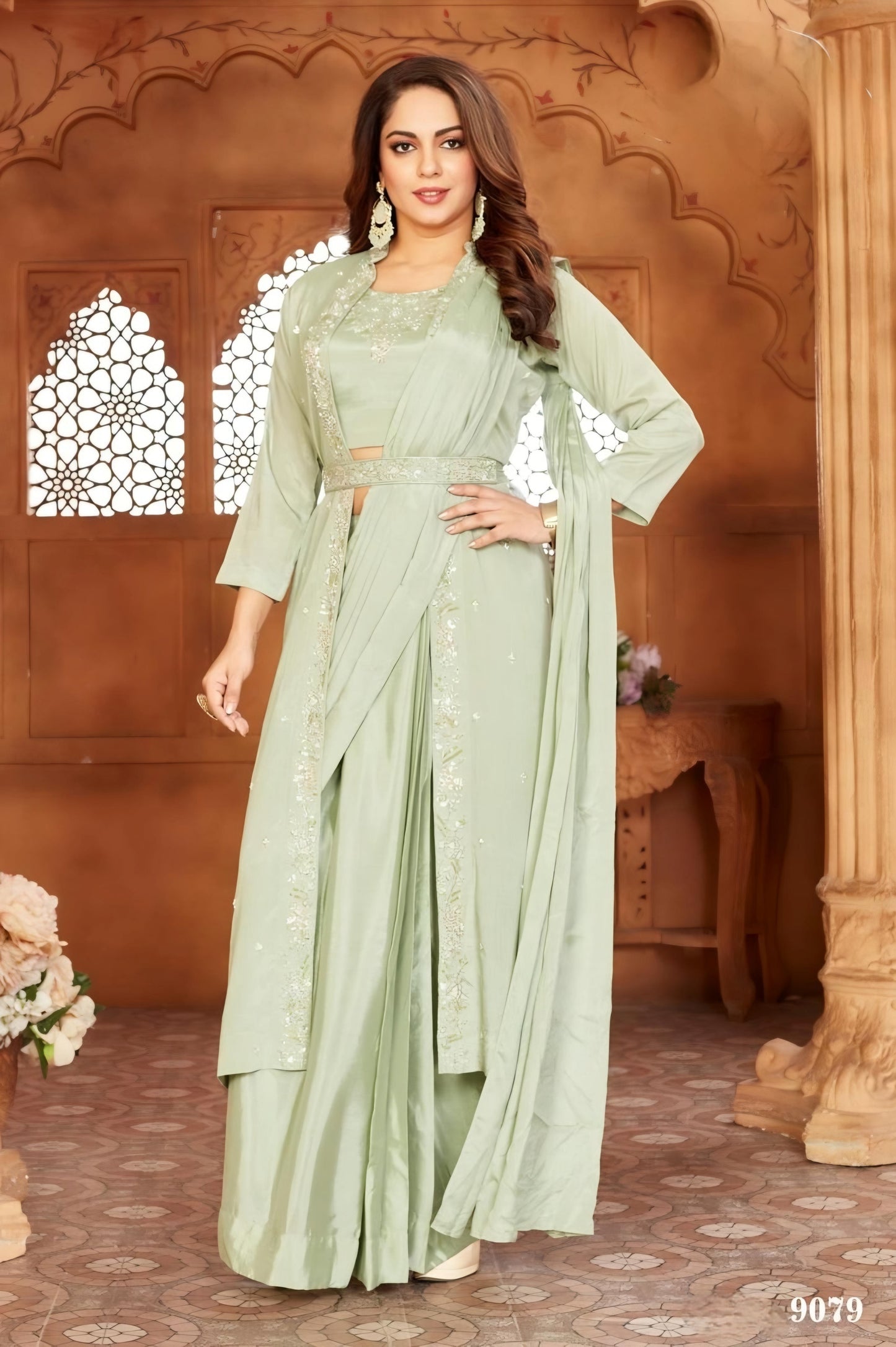 Green Colour Plazo Set(LE-WPZS_9079)