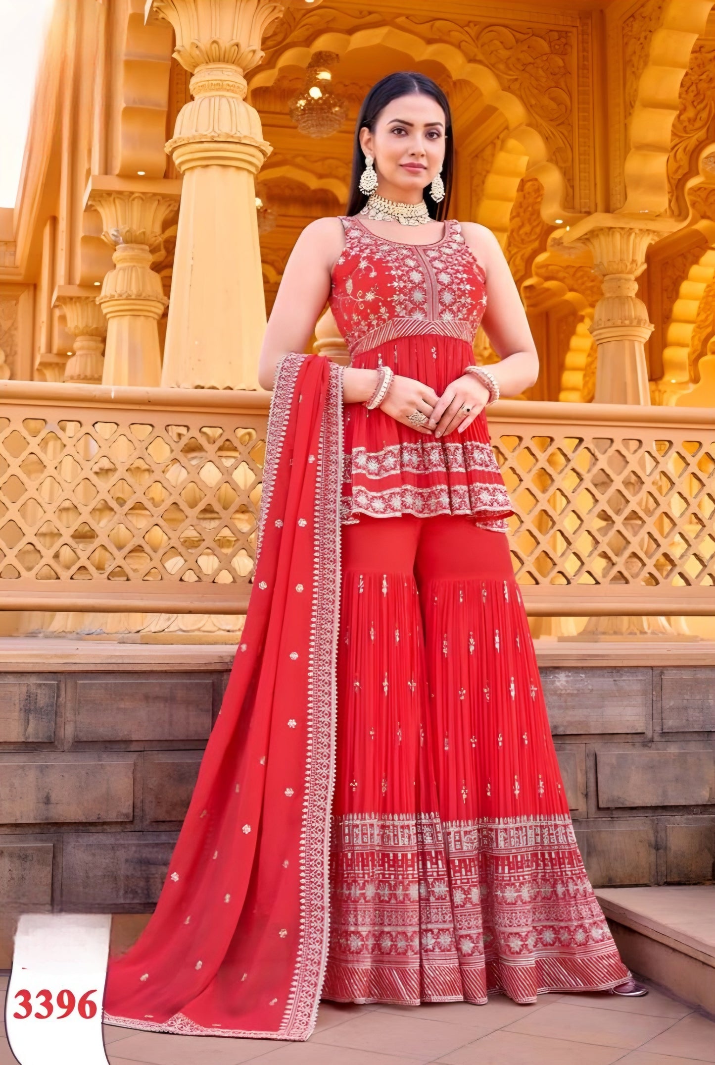 Tomato Colour Gharara Set(LE-WGHA_3396)