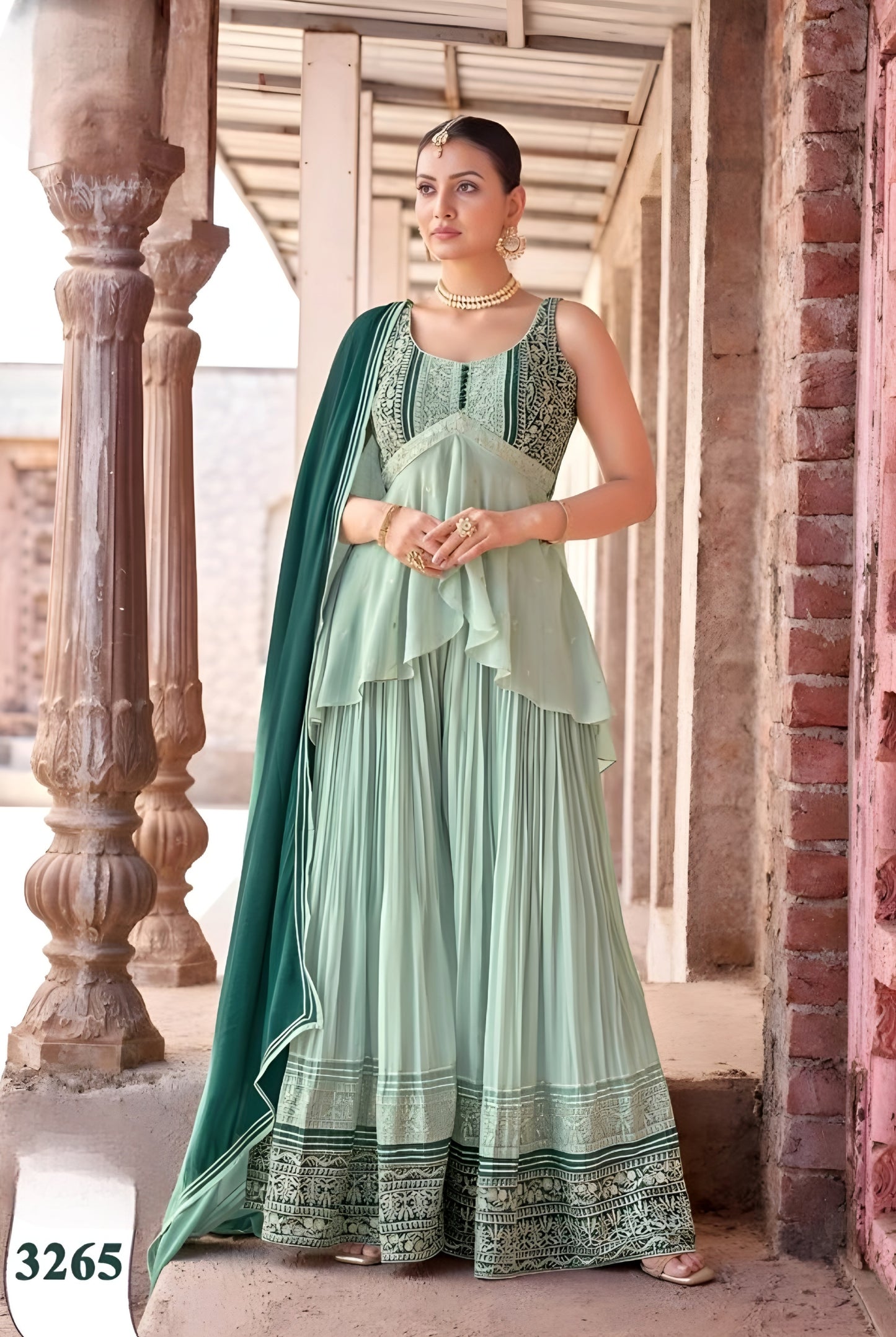 Green Colour Plazo Set(LE-WPZS_3265)