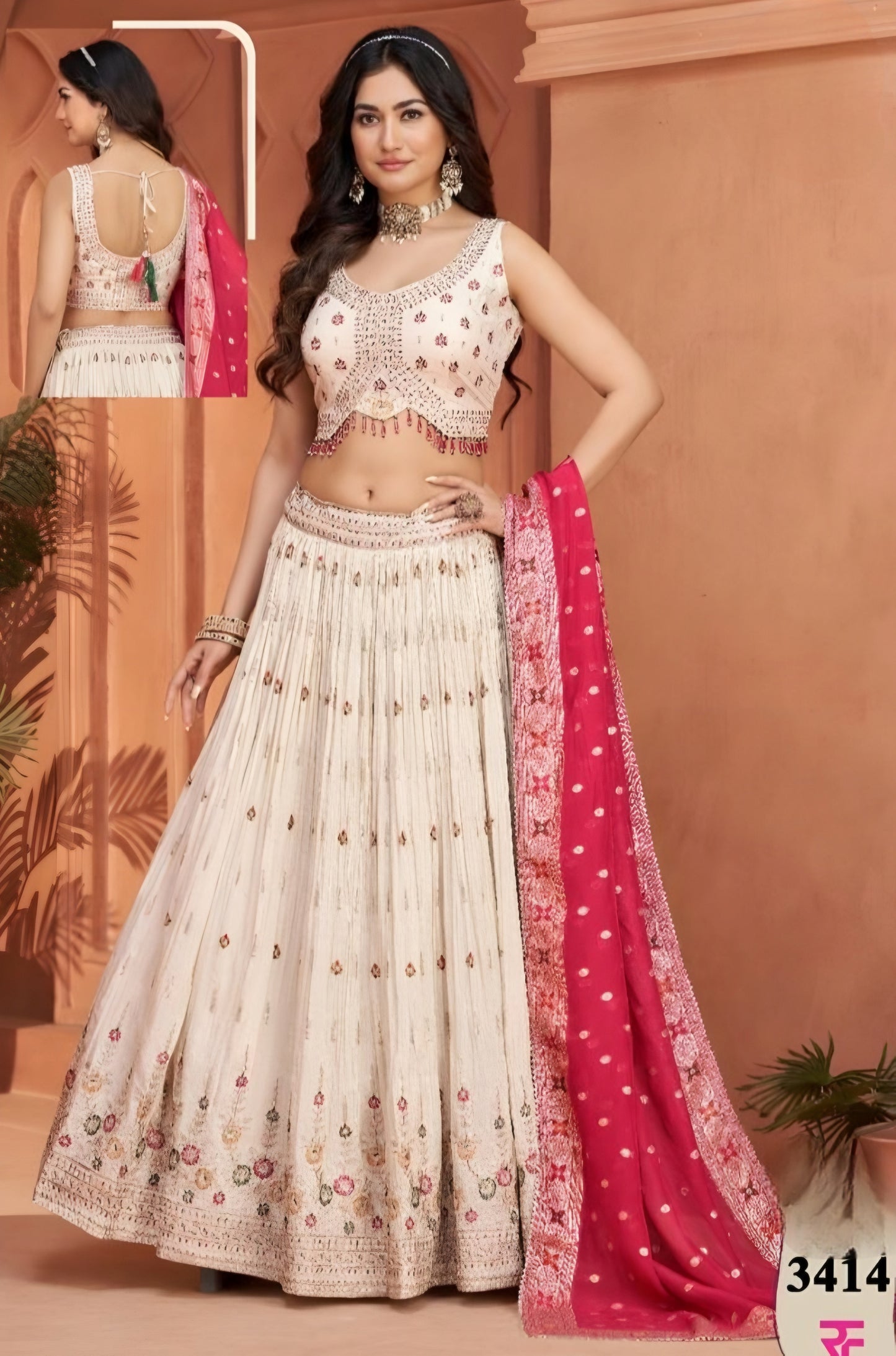 Cream Colour Ghaghra Choli(LE-WGHC_3414)