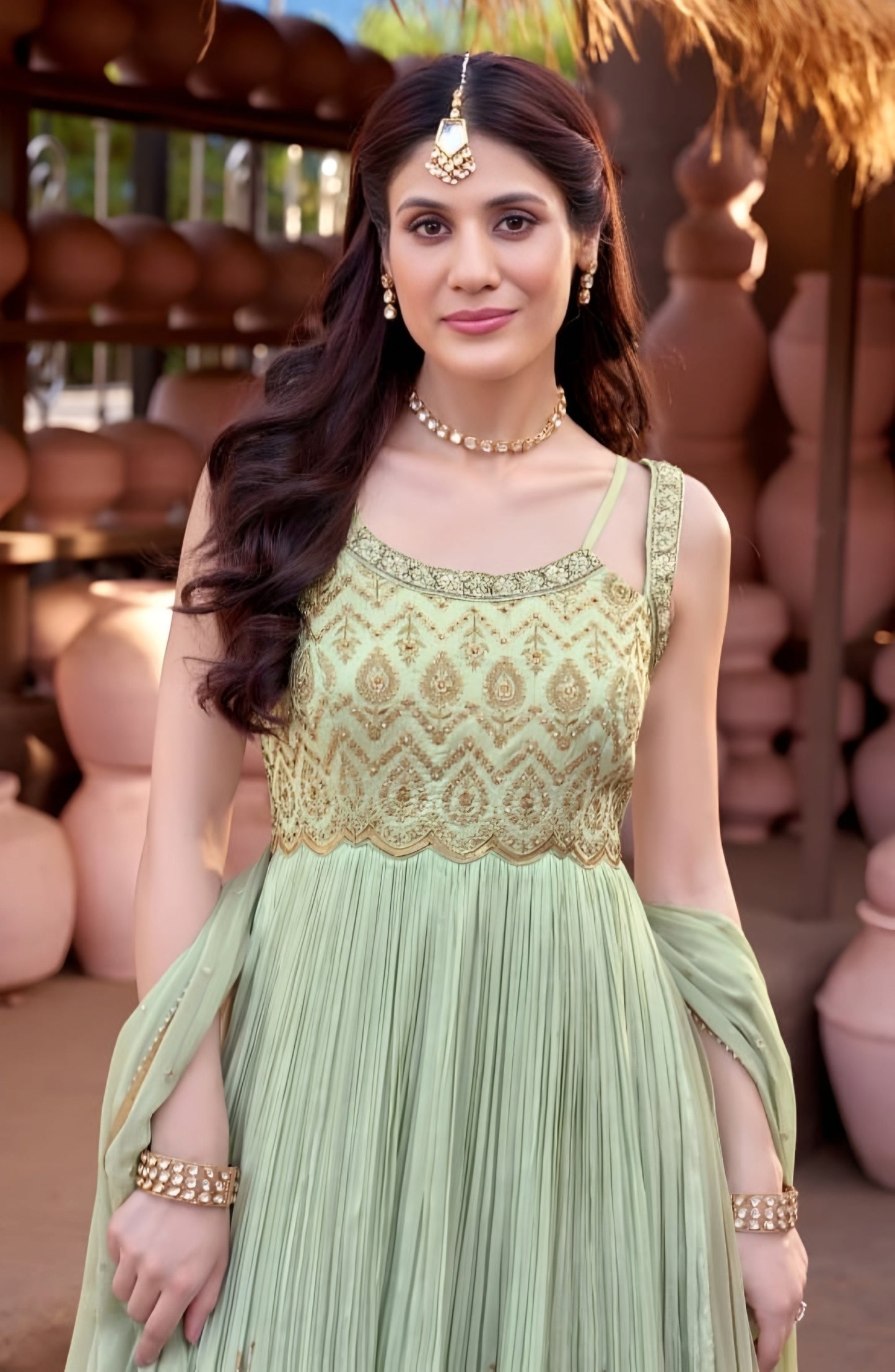 Pista Colour Long Anarkali(LE-WANK_3380)