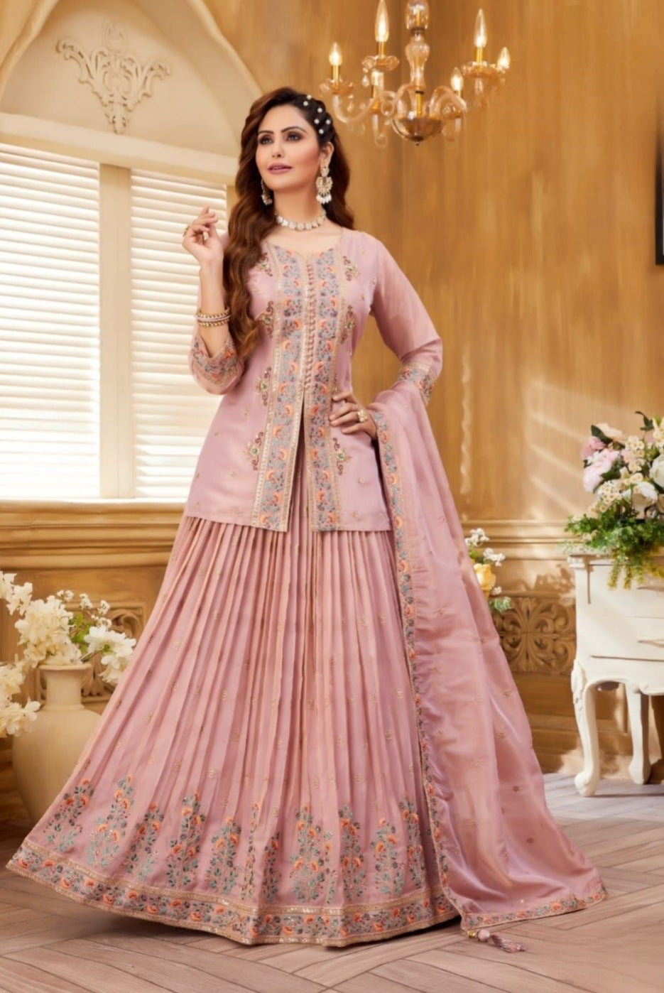 Onion Pink Colour Ghaghra Choli(LE-WGHC_9020)