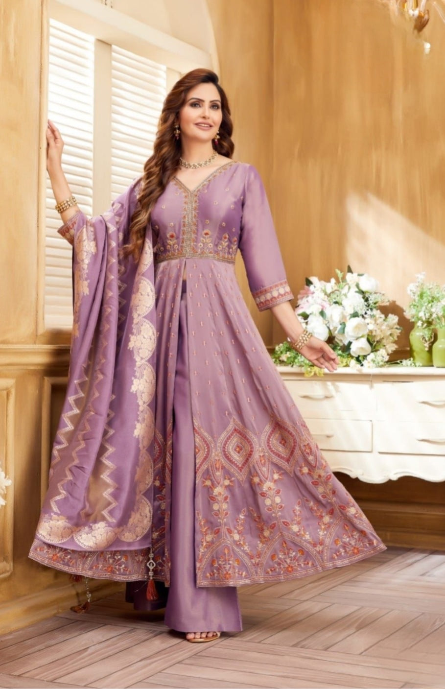 Lavender Colour Plazo Set(LE-WPZS_9033)