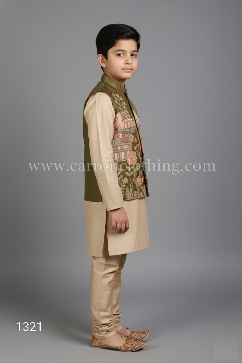 Fawn Colour Jacket Kurta Set(BE-BBUS_1321)