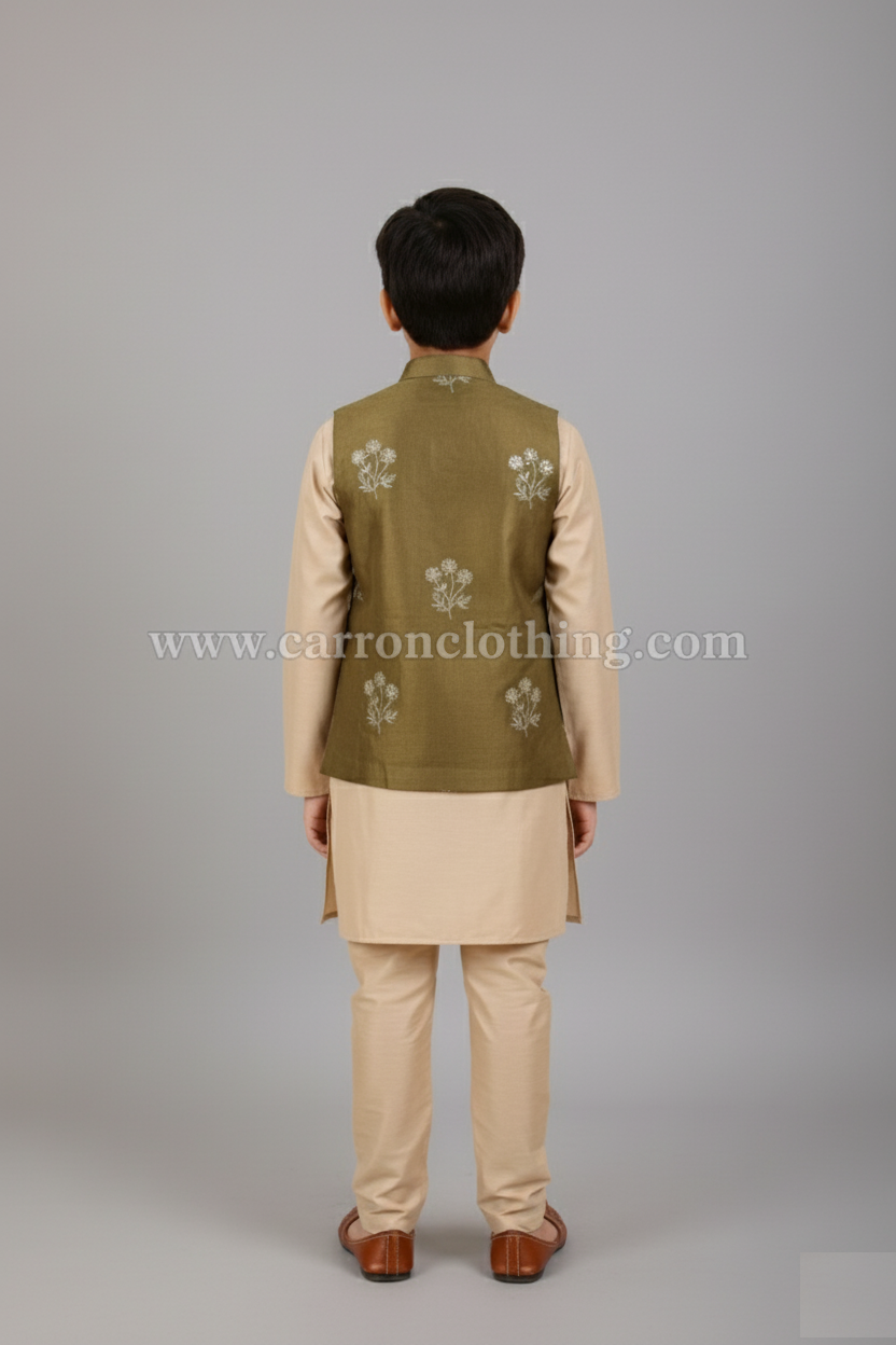 Fawn Colour Jacket Kurta Set(BE-BBUS_1321)