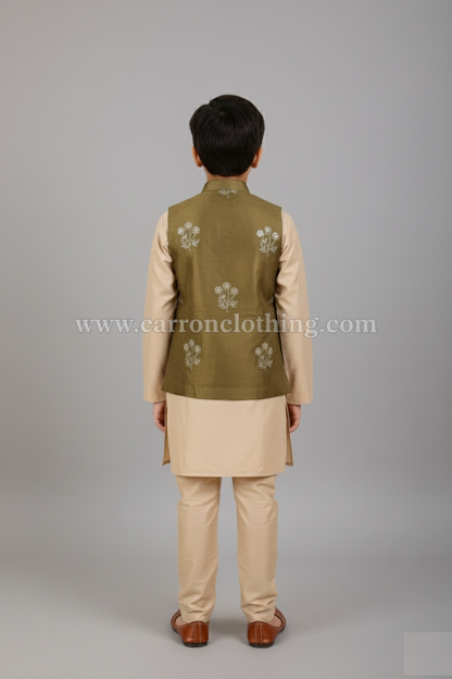 Fawn Colour Jacket Kurta Set(BE-BBUS_1321)