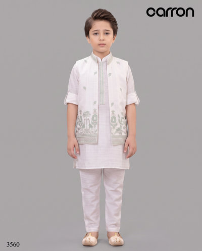 Off White Colour Jackrt Kurta Set(BE-BKUS_3560)