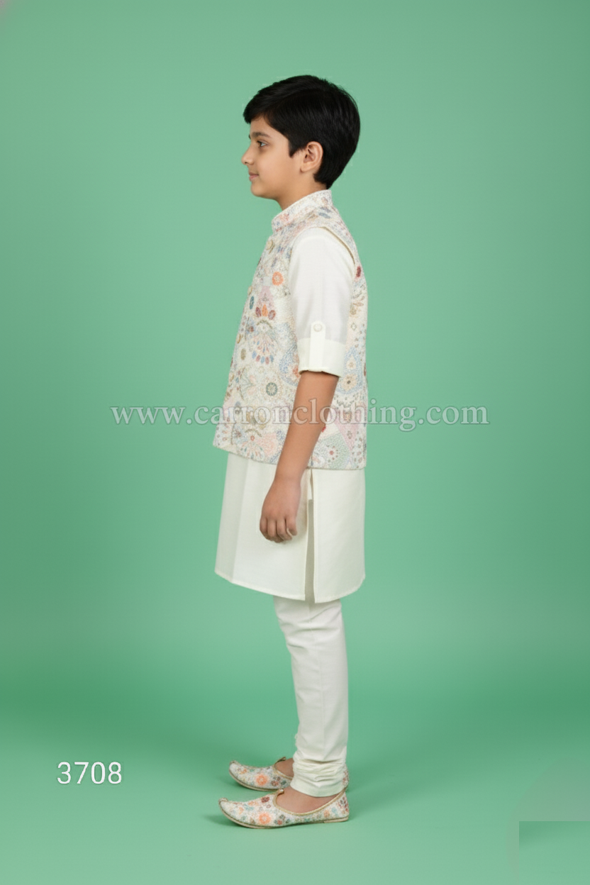 Cream Colour Jacket Kurta Set(BE-BBUS_3708)