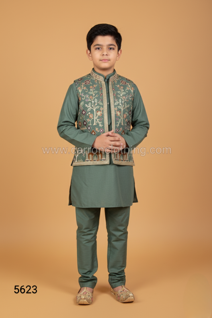 Green Colour Jacket Kurta Set(BE-BBUS_5623)