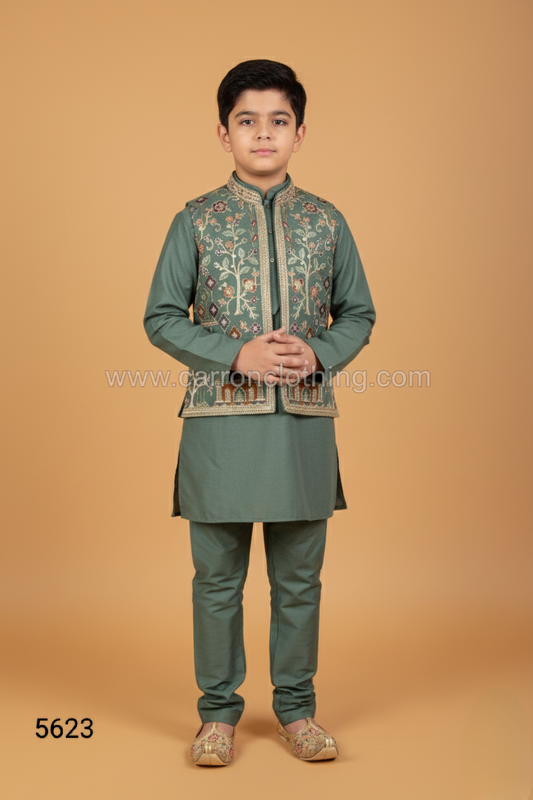Green Colour Jacket Kurta Set(BE-BBUS_5623)