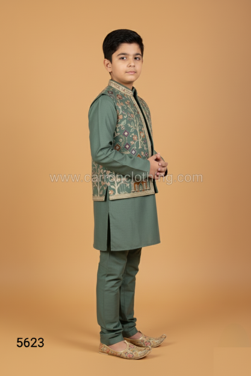 Green Colour Jacket Kurta Set(BE-BBUS_5623)