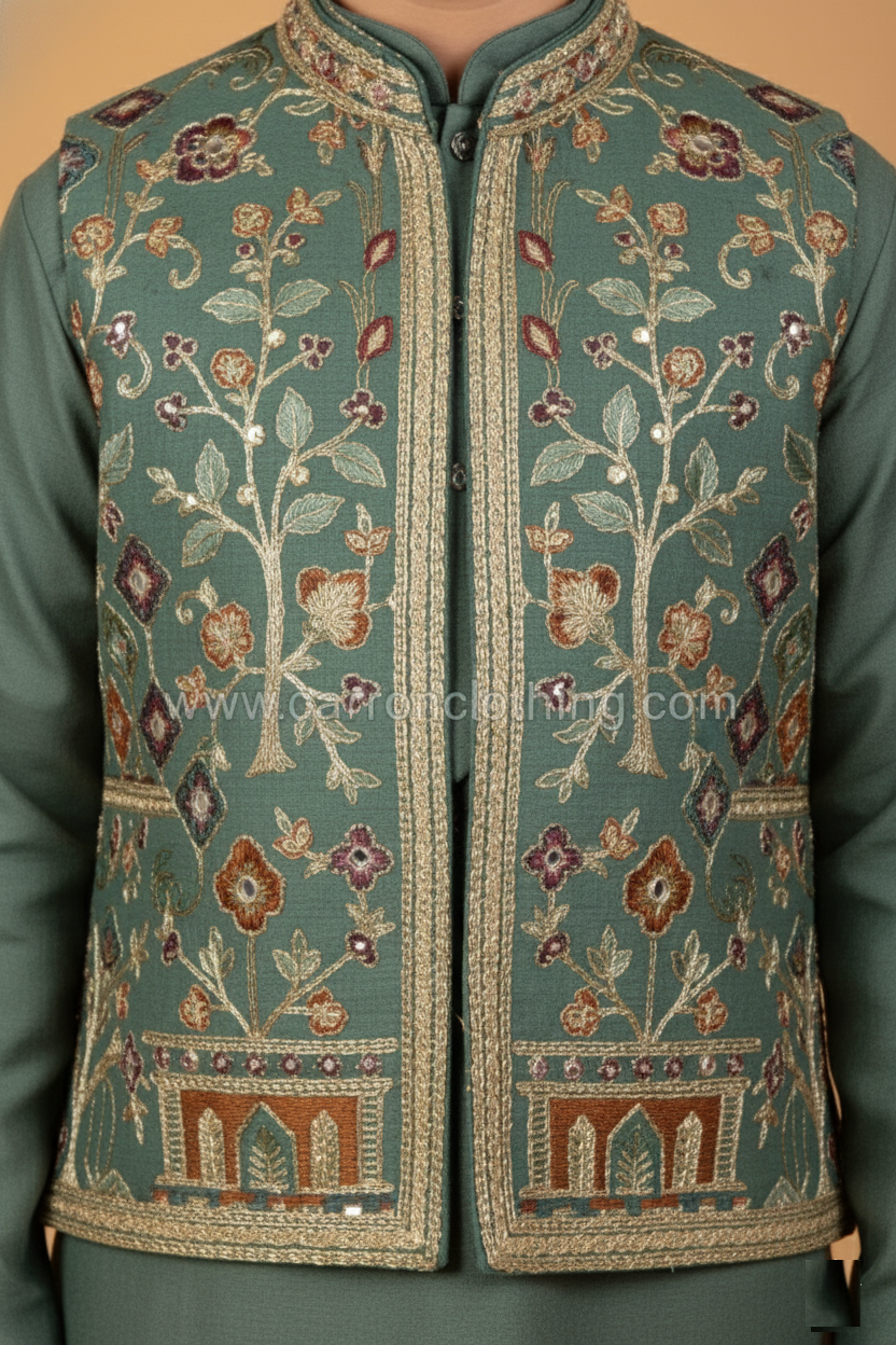 Green Colour Jacket Kurta Set(BE-BBUS_5623)