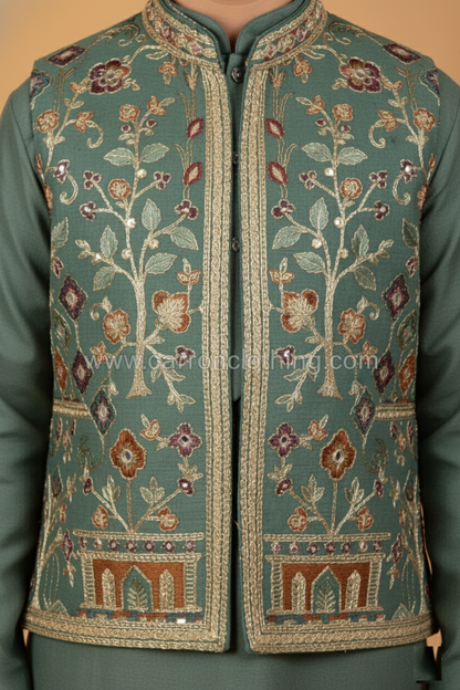 Green Colour Jacket Kurta Set(BE-BBUS_5623)