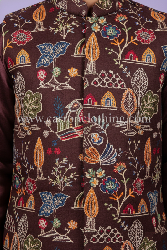 Wine Colour Jacket Kurta Set(BE-BBUS_6908)