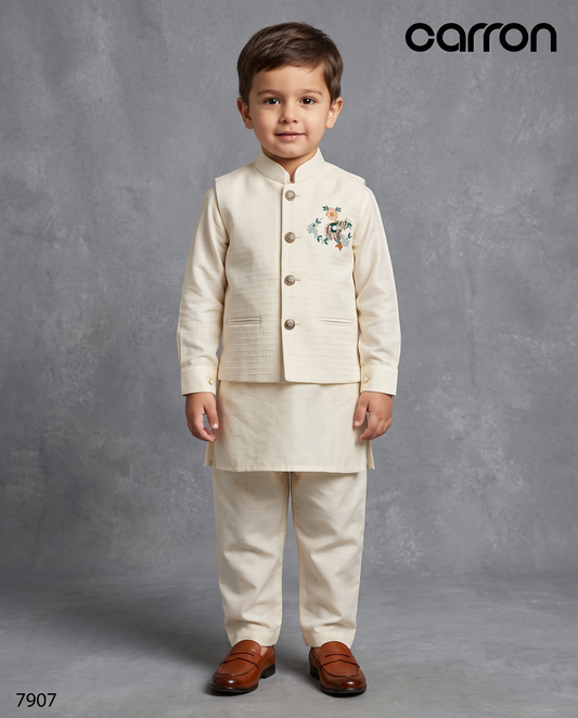 Cream Colour Jacket Kurta Set(BE-BBUS_7907)