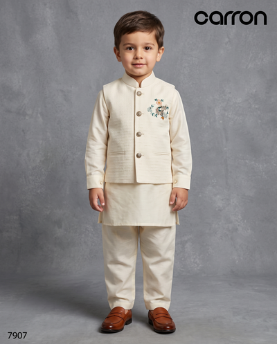 Cream Colour Jacket Kurta Set(BE-BBUS_7907)
