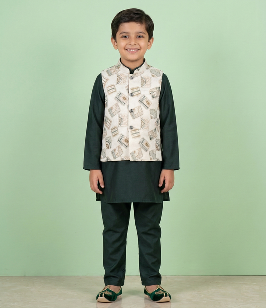 Green Colour Jacket Kurta Set(BE-BBUS_1422)
