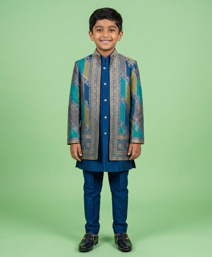 Peacock Blue Colour Indo Western(BE-BINW_8903)