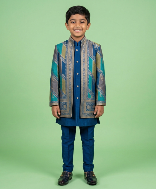 Peacock Blue Colour Indo Western(BE-BINW_8903)