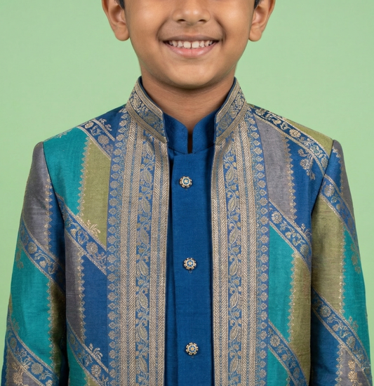 Peacock Blue Colour Indo Western(BE-BINW_8903)