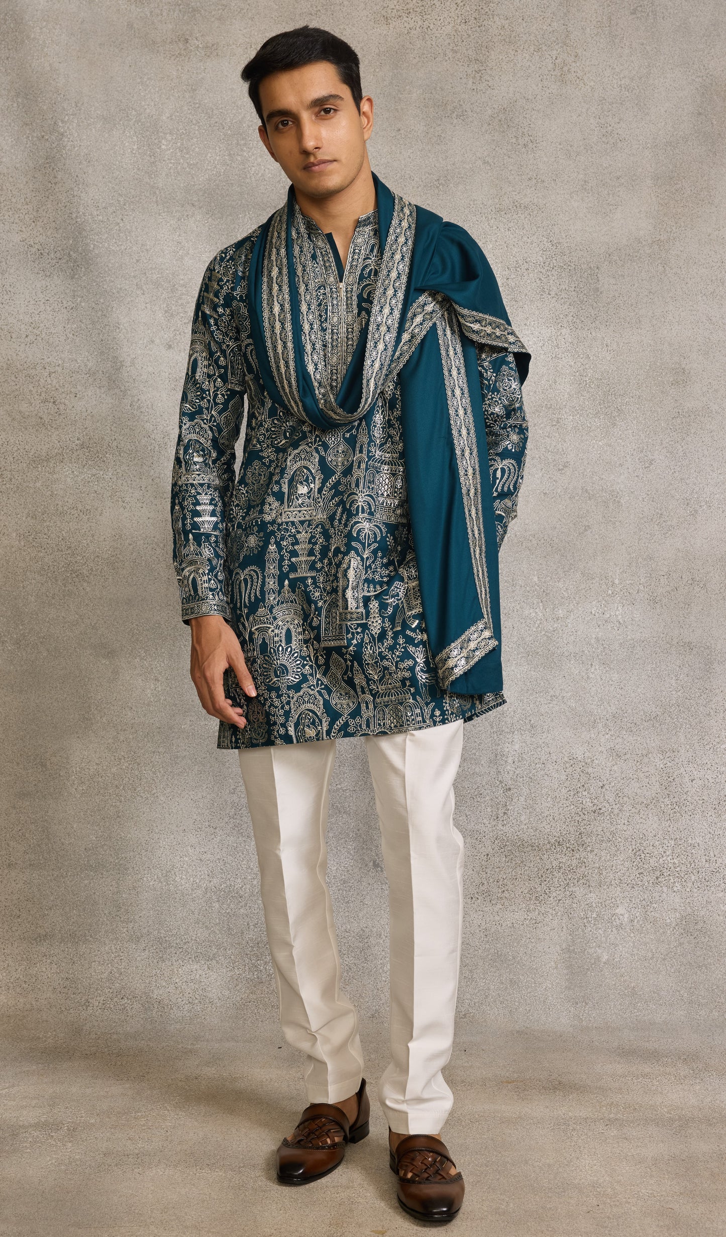 Teal Blue Colour Kurta Set With Stole (ME-MKUS_T  2597  F)