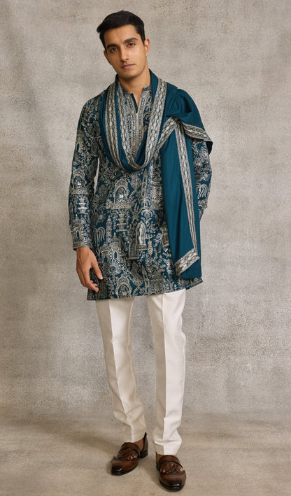 Teal Blue Colour Kurta Set With Stole (ME-MKUS_T  2597  F)