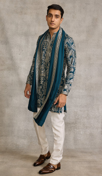 Teal Blue Colour Kurta Set With Stole (ME-MKUS_T  2597  F)